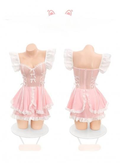 【メイドコスプレ】甘ふわピンク メイドランジェリー セクシーコスプレ - Meltme