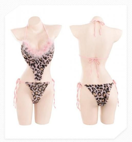 【Meltmeオリジナル】セクシーコスプレ キュートな豹柄セクシーボディスーツ | 猫耳&ふわふわ袖付き・裸背誘惑ランジェリー