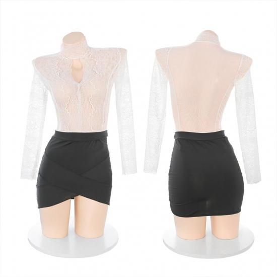 透け感レース秘書コスプレ|セクシートップス&ミニスカート制服セット