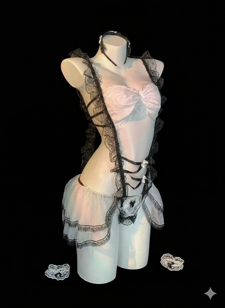 【Meltme】セクシーコスプレ メイド服 セクシー ランジェリー 過激 勝負下着 メイド&バニー風セクシーランジェリー ストッキング付き