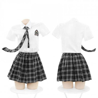 【Meltmeオリジナル】王道JK制服 セクシー学生服コスプレ5点セット - 誘惑の学園ランジェリー 白ニーハイソックス付き