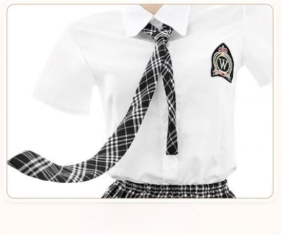【Meltmeオリジナル】王道JK制服 セクシー学生服コスプレ5点セット - 誘惑の学園ランジェリー 白ニーハイソックス付き