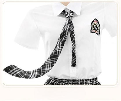 【Meltmeオリジナル】王道JK制服 セクシー学生服コスプレ5点セット - 誘惑の学園ランジェリー 白ニーハイソックス付き