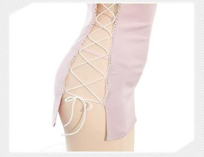 【Meltmeオリジナル】サイドリボン セクシーナース服 セクシーコスプレ - 甘誘惑ミニドレス ニーハイソックス付き