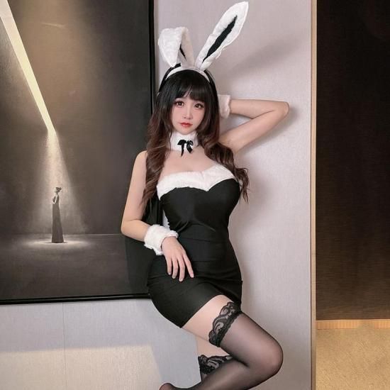 【Meltme】コスプレ セクシーバニーランジェリーセットふわふわうさ耳＆尻尾で魅惑の夜を演出 6点セット