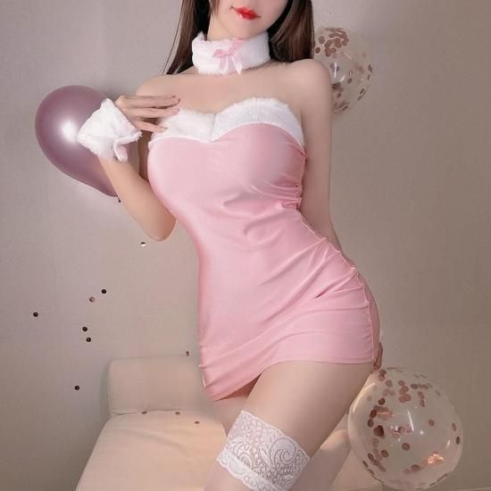 【Meltme】コスプレ セクシーバニーランジェリーセットふわふわうさ耳＆尻尾で魅惑の夜を演出 6点セット