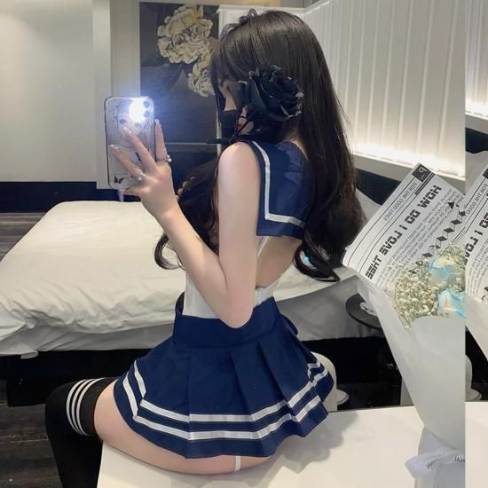 【Meltme】セーラー服 コスプレ セクシー ランジェリー JK制服 ミニスカート 制服コスチューム ハロウィン  美谷間見せ＆プリーツミニで魅惑の学園スタイル