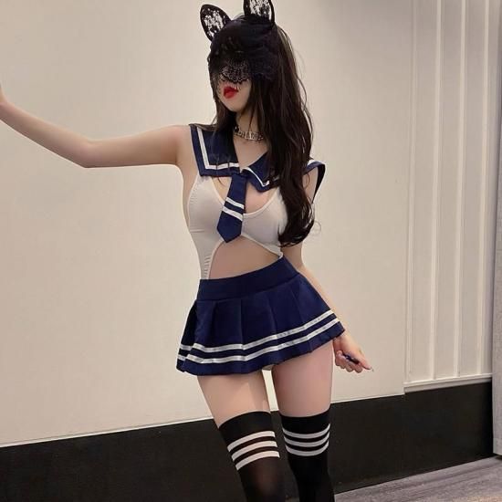 【Meltme】セーラー服 コスプレ セクシー ランジェリー JK制服 ミニスカート 制服コスチューム ハロウィン  美谷間見せ＆プリーツミニで魅惑の学園スタイル