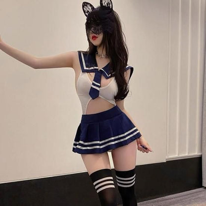 【Meltme】セーラー服 コスプレ セクシー ランジェリー JK制服 ミニスカート 制服コスチューム ハロウィン  美谷間見せ＆プリーツミニで魅惑の学園スタイル
