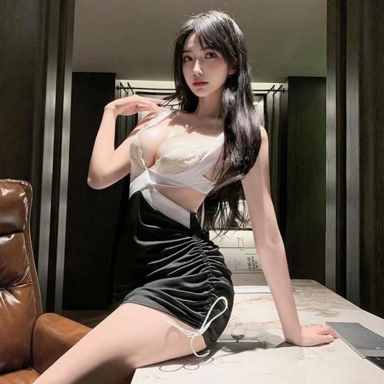 【Meltmeオリジナル】秘書 コスプレ セクシー ランジェリー 白黒 ワンピース キャバ嬢 ドレス 衣装 過激 OL　ストッキング付き