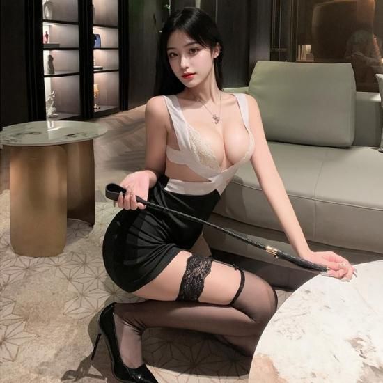 【Meltmeオリジナル】秘書 コスプレ セクシー ランジェリー 白黒 ワンピース キャバ嬢 ドレス 衣装 過激 OL　ストッキング付き