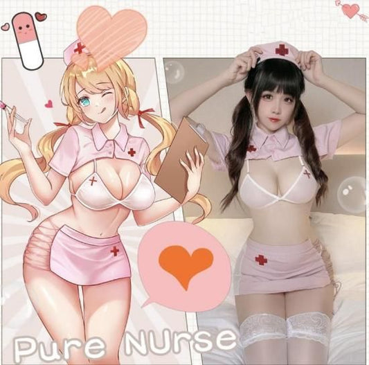 【Meltmeオリジナル】大胆肌見せ！セクシーナース服コスプレ5点セット - 天使の誘惑ナース