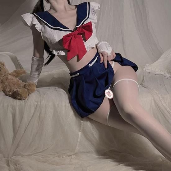 【Meltme】セーラー服 コスプレ セクシー ランジェリー ミニスカ制服 女子高生 JK 衣装 過激 リボン ストッキング付き