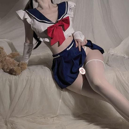 【Meltme】セーラー服 コスプレ セクシー ランジェリー ミニスカ制服 女子高生 JK 衣装 過激 リボン ストッキング付き