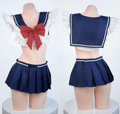 【Meltme】セーラー服 コスプレ セクシー ランジェリー ミニスカ制服 女子高生 JK 衣装 過激 リボン ストッキング付き