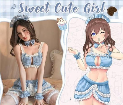 【Meltmeオリジナル】青チェック柄メイドランジェリー セクシーコスプレ - 小悪魔カフェメイド