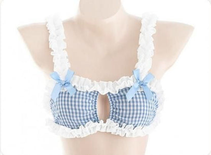 【Meltmeオリジナル】青チェック柄メイドランジェリー セクシーコスプレ - 小悪魔カフェメイド