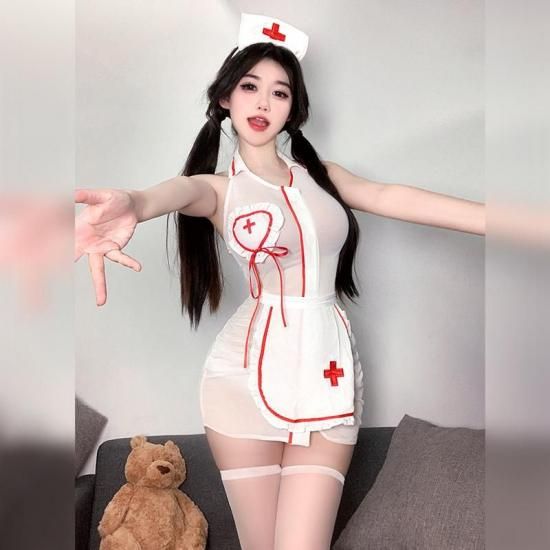 【愛らしいナース×透け感】セクシーナース服 セクシーコスプレ ナース　ストッキング付き | Meltme