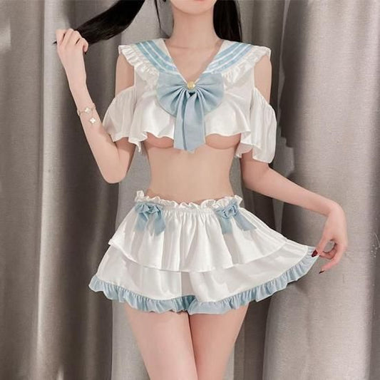 【純欲セーラー】オフショルダー 肌見せ学院風ランジェリー ニーハイソックス付き - Meltme