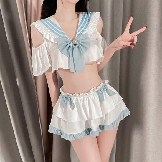 【純欲セーラー】オフショルダー 肌見せ学院風ランジェリー ニーハイソックス付き - Meltme