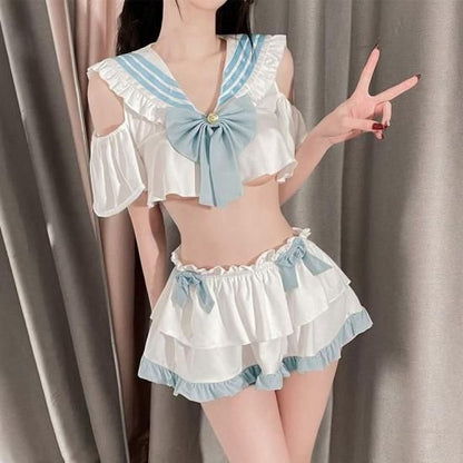 【純欲セーラー】オフショルダー 肌見せ学院風ランジェリー ニーハイソックス付き - Meltme