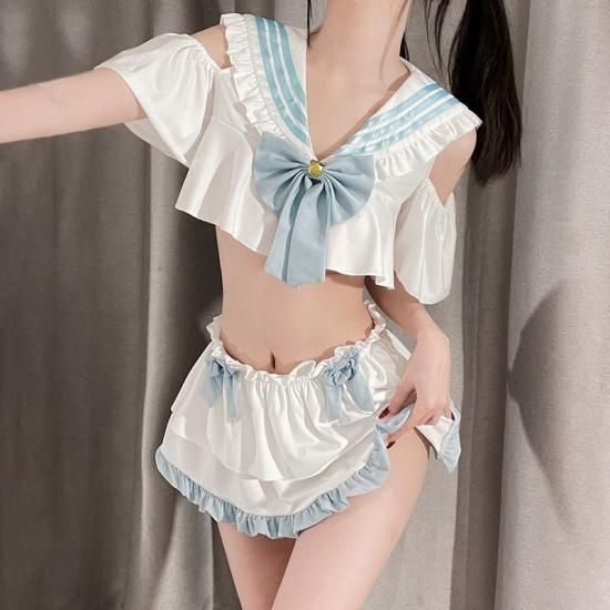 【純欲セーラー】オフショルダー 肌見せ学院風ランジェリー ニーハイソックス付き - Meltme