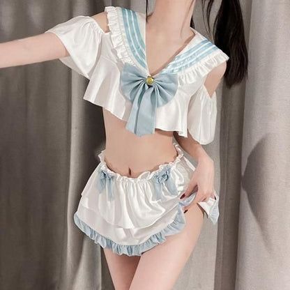 【純欲セーラー】オフショルダー 肌見せ学院風ランジェリー ニーハイソックス付き - Meltme