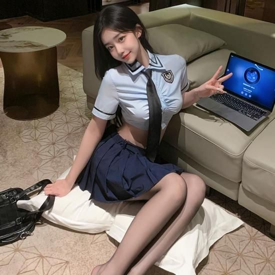 【Meltmeオリジナル】へそ出しショート丈JK制服 | 元気セクシー学院風プリーツスカート セクシーコスプレ