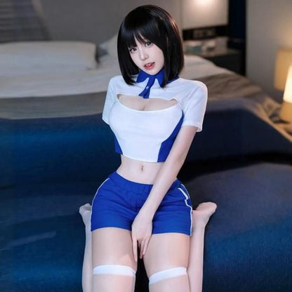 【Meltmeオリジナル】セクシースクール体育着 | ショート丈トップス＆ショーパン・魅惑の学園スポーツウェア ホワイトニーハイソックス付き