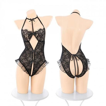 【Meltme】官能的な誘惑 総レース＆オープンクロッチ 連体ボディスーツ (猫耳/ソックス追加可)
