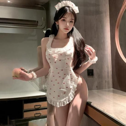 セクシーメイド服 桜柄ピンク エプロン付き ランジェリーセット | 可愛いメイドコスプレ Meltme