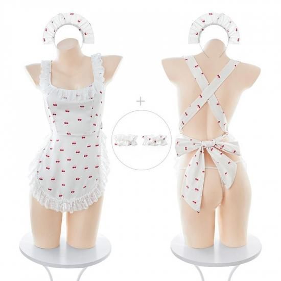 セクシーメイド服 桜柄ピンク エプロン付き ランジェリーセット | 可愛いメイドコスプレ Meltme