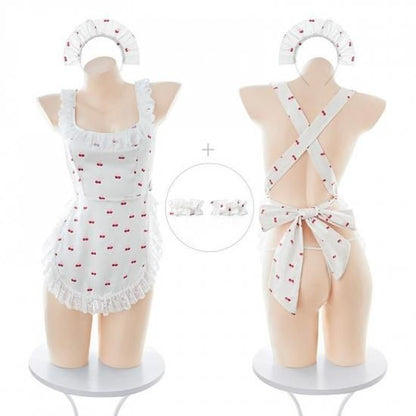 セクシーメイド服 桜柄ピンク エプロン付き ランジェリーセット | 可愛いメイドコスプレ Meltme