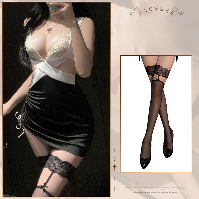 【Meltmeオリジナル】秘書 コスプレ セクシー ランジェリー 白黒 ワンピース キャバ嬢 ドレス 衣装 過激 OL　ストッキング付き