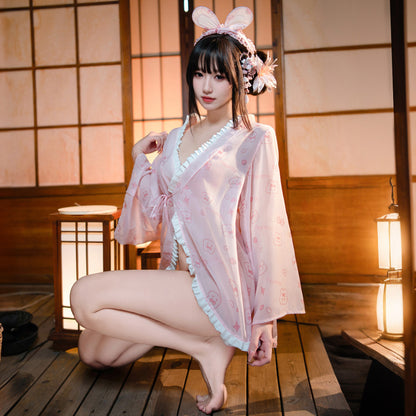 【Meltme】メイド服 セクシーコスプレ 着物｜桜柄ピンクのエプロン付き セクシーランジェリー