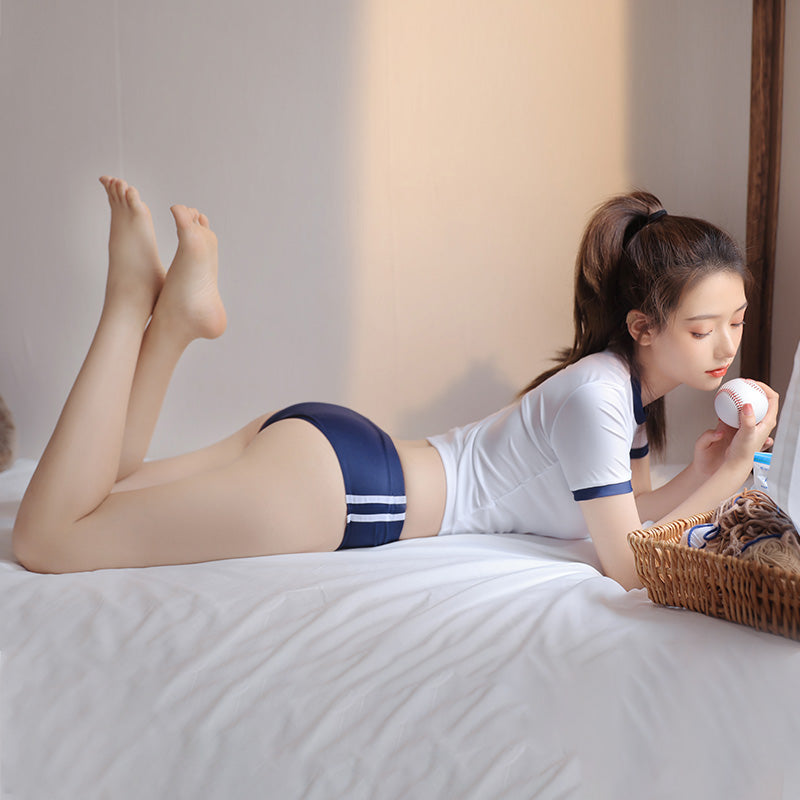 【Meltmeオリジナル】体操服風ブルマコスプレセット｜ネイビー×ホワイト スポーティー可愛い制服ランジェリー