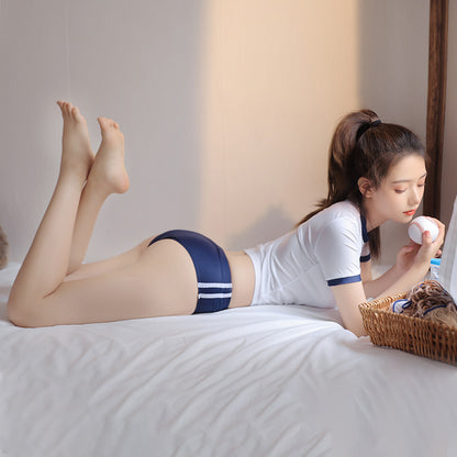 【Meltmeオリジナル】体操服風ブルマコスプレセット｜ネイビー×ホワイト スポーティー可愛い制服ランジェリー