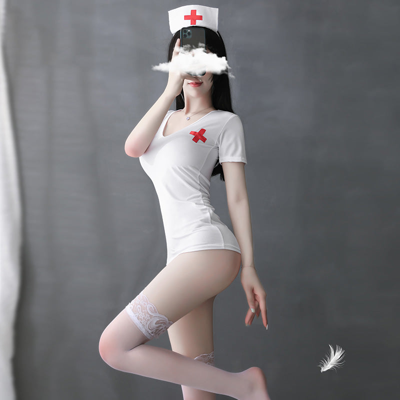 【Meltme】セクシーコスプレ ナース服 セクシー ランジェリー 白衣 ミニ丈 過激 大人 ハロウィン ストッキング付き