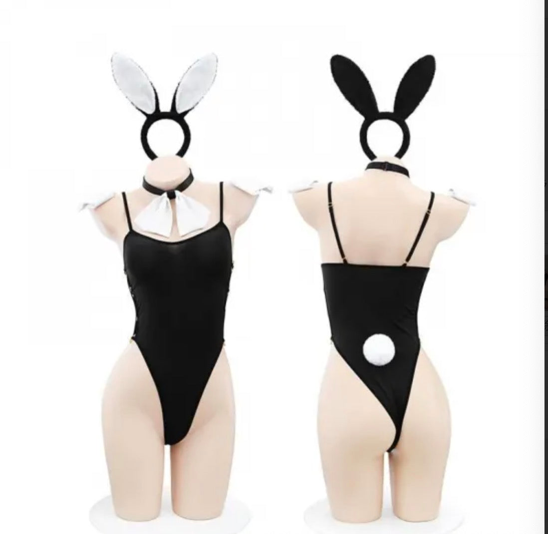 【Meltme】バニーガール コスプレ セクシー ランジェリー 黒 ボディスーツ うさ耳 シッポ 大人可愛い ハロウィン